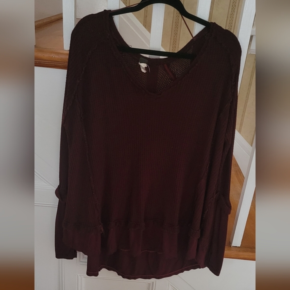 WE THE FREE FREE PEOPLE Laguna Thermal Wine Shirt Size Medium - Picture 3 of 8